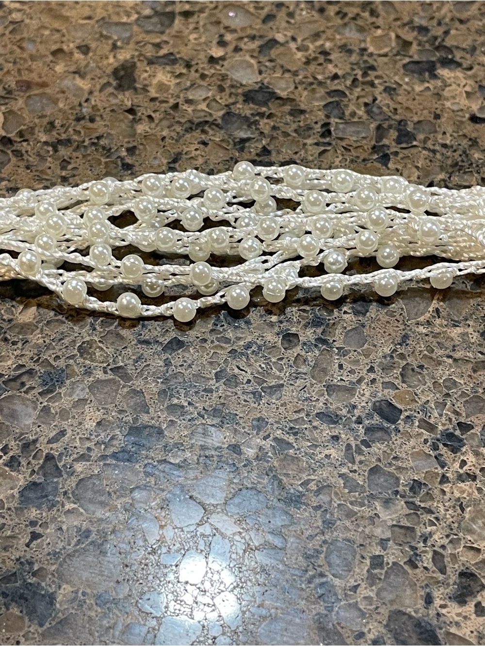 Beachy Coastal Multi Strand Crocheted Cream Off White Faux Pearl Necklace Scarf - Picture 2 of 8